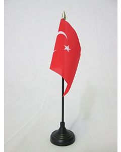 DRAPEAU DE TABLE TURQUIE 15x10cm - PETIT DRAPEAUX DE BUREAU TURC 10 x 15 cm pointe dorée