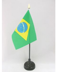 DRAPEAU DE TABLE BRÉSIL 15x10cm - PETIT DRAPEAUX DE BUREAU BRÉSILIEN 10 x 15 cm pointe dorée