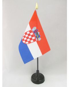 DRAPEAU DE TABLE CROATIE 15x10cm - PETIT DRAPEAUX DE BUREAU CROATE 10 x 15 cm pointe dorée