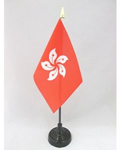 DRAPEAU DE TABLE HONG KONG 15x10cm - PETIT DRAPEAUX DE BUREAU HONGKONGAIS 10 x 15 cm pointe dorée