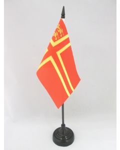 DRAPEAU DE TABLE NORMANDIE CROIX DE OLAF 2 LIONS 15x10cm - PETIT DRAPEAUX DE BUREAU NORMAND 10 x 15 cm