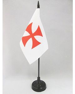 DRAPEAU DE TABLE TEMPLIERS ORDRE DU TEMPLE 15x10cm - PETIT DRAPEAUX DE BUREAU CROIX PATTEE ROUGE 10 x 15 cm