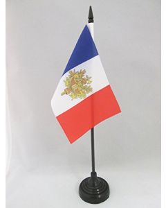 DRAPEAU DE TABLE FRANCE AVEC ARMOIRIES 15x10cm - PETIT DRAPEAUX DE BUREAU RÉPUBLIQUE FRANÇAISE AVEC ARMES 10 x 15 cm
