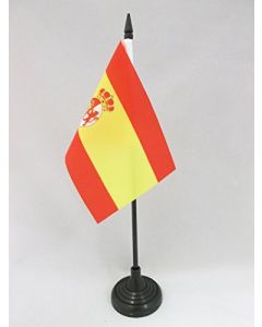 DRAPEAU DE TABLE ESPAGNE RESTAURATION BOURBONIENNE 1785-1931 15x10cm - PETIT DRAPEAUX DE BUREAU ESPAGNOL ANCIEN 10 x 15 cm