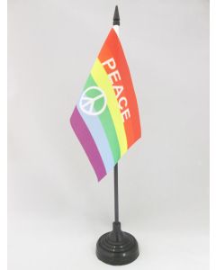 DRAPEAU DE TABLE ARC-EN-CIEL SYMBOLE PAIX 15x10cm - PETIT DRAPEAUX DE BUREAU GAY - RAINBOW - ARC EN CIEL 10 x 15 cm