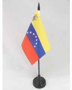 DRAPEAU DE TABLE VÉNÉZUELA ANCIEN AVEC ECUSSON 15x10cm - PETIT DRAPEAUX DE BUREAU VÉNÉZUELIEN 7 ÉTOILES 10 x 15 cm