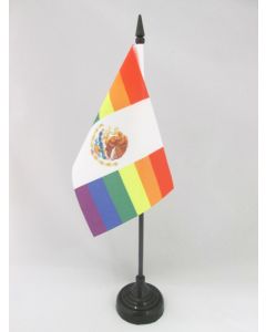 DRAPEAU DE TABLE MEXIQUE ARC-EN-CIEL 15x10cm - PETIT DRAPEAUX DE BUREAU MEXICAIN GAY 10 x 15 cm