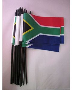 DRAPEAU AFRIQUE DU SUD 15x10cm avec HAMPE - LOT DE 10 DRAPEAUX SUD AFRICAIN 10 x 15 cm