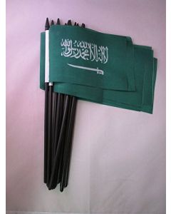 DRAPEAU ARABIE SAOUDITE 15x10cm avec HAMPE - LOT DE 10 DRAPEAUX SAOUDIEN 10 x 15 cm