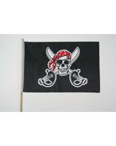 DRAPEAU PIRATE TÊTE DE MORT 45x30cm HAMPE en bois - LOT DE 10 DRAPEAUX CORSAIRE 30 x 45 cm