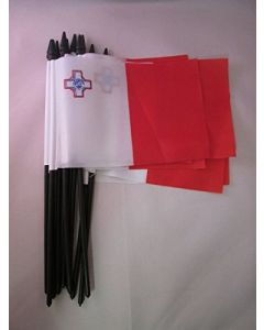 DRAPEAU MALTE 15x10cm avec HAMPE - LOT DE 10 DRAPEAUX MALTAIS 10 x 15 cm