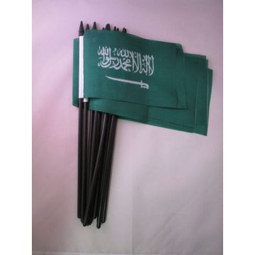 DRAPEAU ARABIE SAOUDITE 15x10cm avec HAMPE - LOT DE 10 DRAPEAUX SAOUDIEN 10 x 15 cm