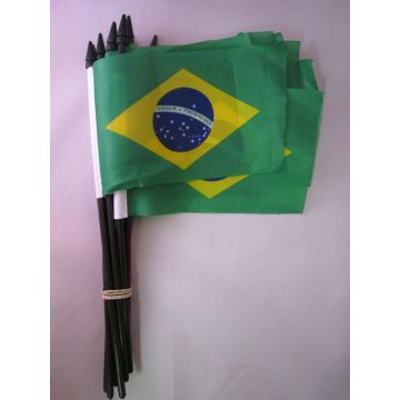 DRAPEAU BRÉSIL 15x10cm avec HAMPE - LOT DE 10 DRAPEAUX BRÉSILIEN 10 x 15 cm