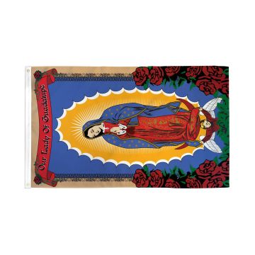DRAPEAU NOTRE DAME DE GUADELOUPE ROSE 150x90cm - DRAPEAU NUESTRA SEÑORA DE GUADALUPE 90 x 150 cm - DRAPEAUX
