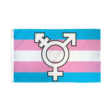 DRAPEAU TRANSGENRE AVEC SYMBOLE 150x90cm - DRAPEAU TRANGENDER ARC-EN-CIEL 90 x 150 cm - DRAPEAUX