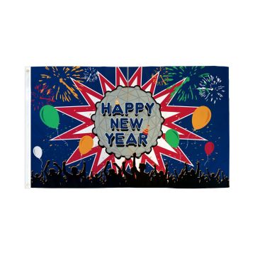 DRAPEAU BONNE ANNÉE FEU D\'ARTIFICE 150x90cm - DRAPEAU HAPPY NEW YEAR 90 x 150 cm - DRAPEAUX