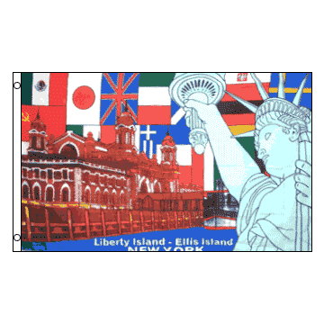 DRAPEAU NEW YORK ÎLE DE LA LIBERTÉ 150x90cm - DRAPEAU NEW YORKAIS 90 x 150 cm - DRAPEAUX