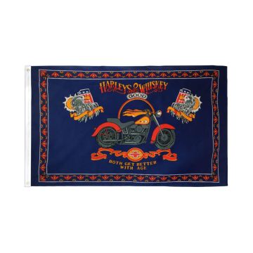 DRAPEAU MOTO ET WHISKY 150x90cm - DRAPEAU BIKES AND WHISKEY 90 x 150 cm - DRAPEAUX