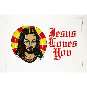 DRAPEAU JESUS LOVES YOU 150x90cm - DRAPEAU CATHOLIQUE - JESUS VOUS AIME 90 x 150 cm - DRAPEAUX
