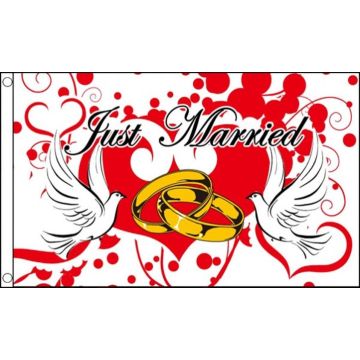 DRAPEAU JUSTE MARIÉS 150x90cm - DRAPEAU DES JEUNES MARIÉS - JUST MARRIED 90 x 150 cm - DRAPEAUX