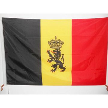 DRAPEAU BELGIQUE AVEC LION 150x90cm - DRAPEAU BELGE ARMOIRIES - GOUVERNEMENT 90 x 150 cm Fourreau pour hampe