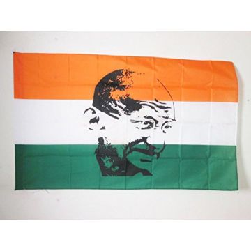 DRAPEAU INDE AVEC GHANDI 150x90cm - DRAPEAU INDIEN 90 x 150 cm Fourreau pour hampe