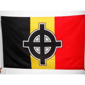 DRAPEAU BELGIQUE CROIX CELTIQUE 150x90cm - DRAPEAU NATIONALISTE BELGE 90 x 150 cm Fourreau pour hampe