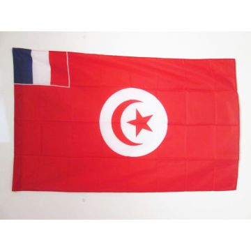 DRAPEAU PROTECTORAT FRANÍ?AIS DE TUNISIE 1881-1956 150x90cm - DRAPEAU DE LA TUNISIE FRANÍ?AISE 90 x 150 cm Fourreau pour hampe