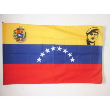 DRAPEAU VENEZUELA AVEC HUGO CHAVEZ 150x90cm - DRAPEAU VENEZUELIEN 90 x 150 cm Fourreau pour hampe