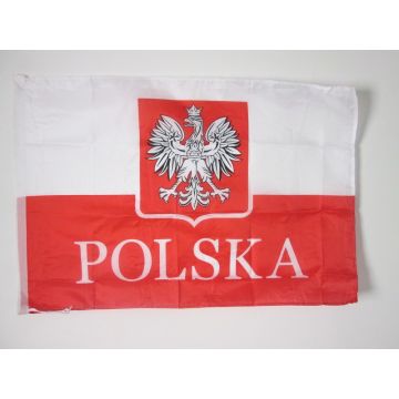 DRAPEAU POLOGNE AVEC AIGLE 90x60cm - DRAPEAU POLONAIS 60 x 90 cm Fourreau pour hampe