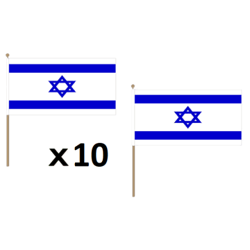 DRAPEAU ISRAÍ?L 45x30cm HAMPE en bois - LOT DE 10 DRAPEAUX ISRAÍ?LIEN 30 x 45 cm