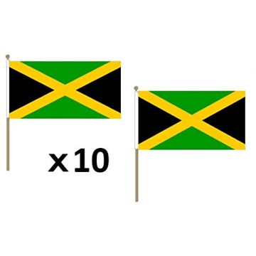 DRAPEAU JAMAÏQUE 45x30cm HAMPE en bois - LOT DE 10 DRAPEAUX JAMAÏCAIN 30 x 45 cm