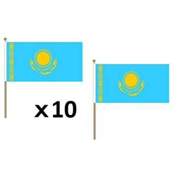 DRAPEAU KAZAKHSTAN 45x30cm HAMPE en bois - LOT DE 10 DRAPEAUX KAZAKH 30 x 45 cm