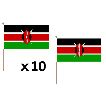 DRAPEAU KENYA 45x30cm HAMPE en bois - LOT DE 10 DRAPEAUX KENYAN 30 x 45 cm