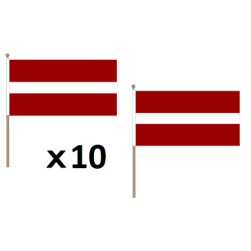 DRAPEAU LETTONIE 45x30cm HAMPE en bois - LOT DE 10 DRAPEAUX LETTON 30 x 45 cm