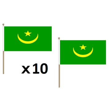 DRAPEAU MAURITANIE 45x30cm HAMPE en bois - LOT DE 10 DRAPEAUX MAURITANIEN 30 x 45 cm