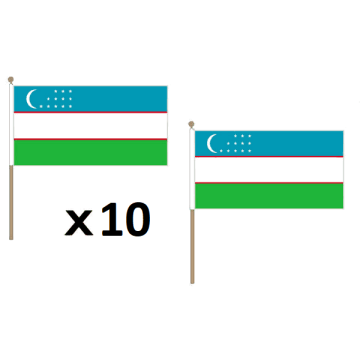 DRAPEAU OUZBÍ?KISTAN 45x30cm HAMPE en bois - LOT DE 10 DRAPEAUX OUZBEK 30 x 45 cm