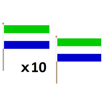 DRAPEAU SIERRA LEONE 45x30cm HAMPE en bois - LOT DE 10 DRAPEAUX SIERRA-LÍ?ONAIS 30 x 45 cm