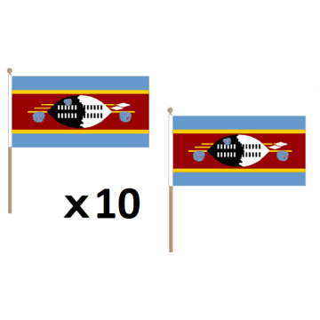 DRAPEAU SWAZILAND 45x30cm HAMPE en bois - LOT DE 10 DRAPEAUX SWAZI 30 x 45 cm
