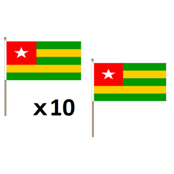 DRAPEAU TOGO 45x30cm HAMPE en bois - LOT DE 10 DRAPEAUX TOGOLAIS 30 x 45 cm
