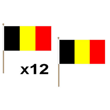 DRAPEAU BELGIQUE 45x30cm HAMPE en bois - LOT DE 10 DRAPEAUX BELGE 30 x 45 cm