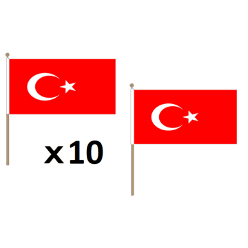 DRAPEAU TURQUIE 45x30cm HAMPE en bois - LOT DE 10 DRAPEAUX TURC 30 x 45 cm