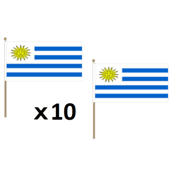 DRAPEAU URUGUAY 45x30cm HAMPE en bois - LOT DE 10 DRAPEAUX URUGUAYEN 30 x 45 cm