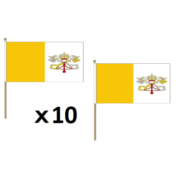 DRAPEAU VATICAN 45x30cm HAMPE en bois - LOT DE 10 DRAPEAUX VATICAN 30 x 45 cm