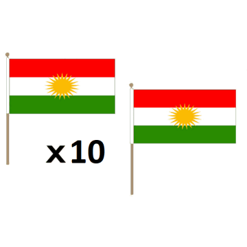 DRAPEAU KURDISTAN 45x30cm HAMPE en bois - LOT DE 10 DRAPEAUX KURD 30 x 45 cm