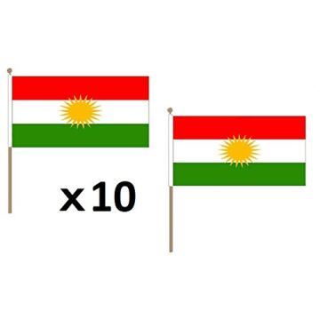 DRAPEAU KURDISTAN 45x30cm HAMPE en bois - LOT DE 10 DRAPEAUX KURD 30 x 45 cm