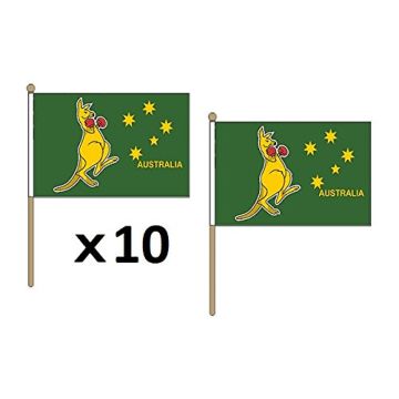 DRAPEAU BOXING KANGOUROU 45x30cm HAMPE en bois - LOT DE 10 DRAPEAUX BOXING KANGAROO - AUSTRALIE 30 x 45 cm