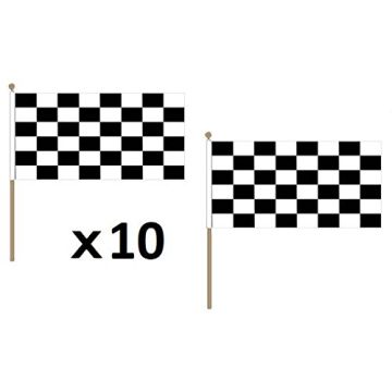 DRAPEAU DAMIER NOIR ET BLANC 45x30cm HAMPE en bois - LOT DE 10 DRAPEAUX Í? DAMIERS - COURSE AUTOMOBILE - FORMULE 1 30 x 45 cm