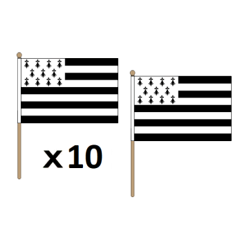 DRAPEAU BRETAGNE 45x30cm HAMPE en bois - LOT DE 10 DRAPEAUX BRETON - FRANCE 30 x 45 cm