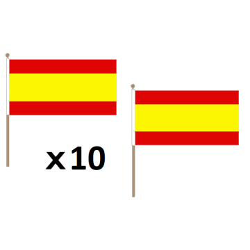 DRAPEAU ESPAGNE SANS ARMOIRIES 45x30cm HAMPE en bois - LOT DE 10 DRAPEAUX ESPAGNOL 30 x 45 cm